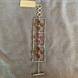 Lori Bonn Amber, Raspberry Topaz Oval flowers with Twisted Bar Link Bracelet